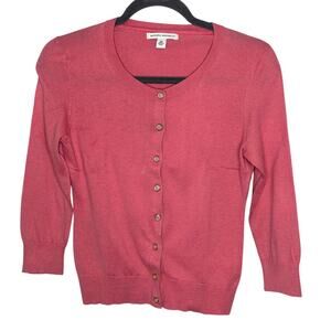 Banana Republic Silk Blend Pink Gold Button 3/4 Sleeve Cardigan Winter Preppy XS